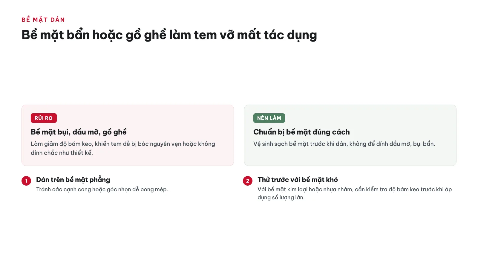 Bề mặt dán ảnh hưởng thế nào đến hiệu quả tem vỡ?