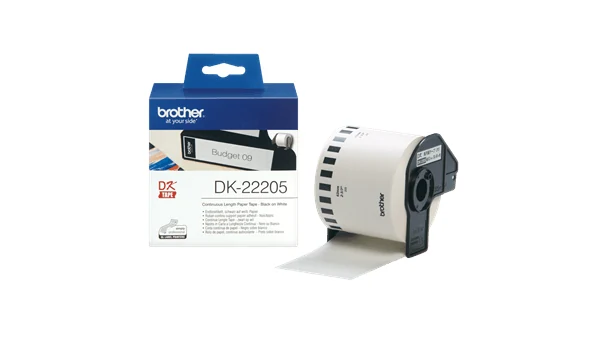 Hộp và cuộn nhãn liên tục Brother DK-22205 khổ 62 mm giấy trắng
