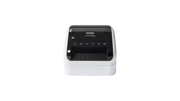 Máy in tem nhãn Brother QL-1110NWB màu trắng đen nhìn trực diện
