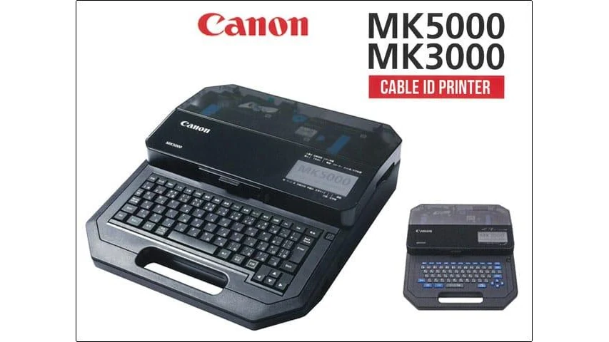 Máy in ống Canon MK5000, góc phải là MK3000, hai máy dùng ruy băng RC-TU150B