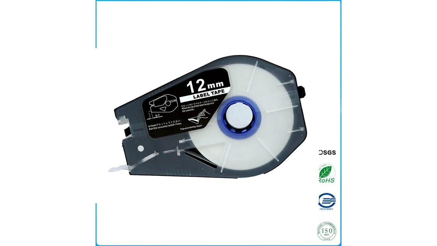 Cassette nhãn in khổ 12 mm nền trắng cho máy in ống Canon
