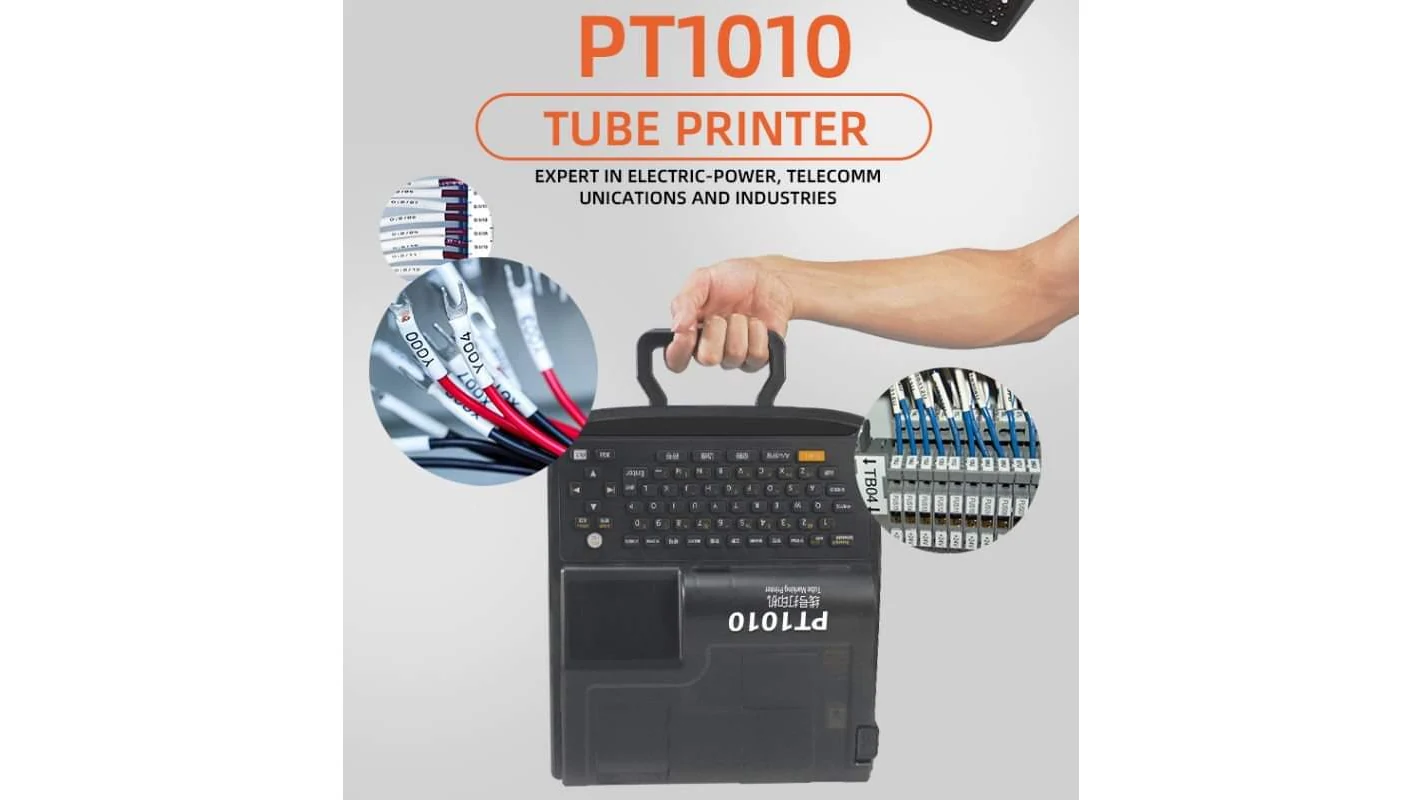Máy in ống Puty PT-1010 có tay cầm, kèm hình dây điện đã đánh dấu