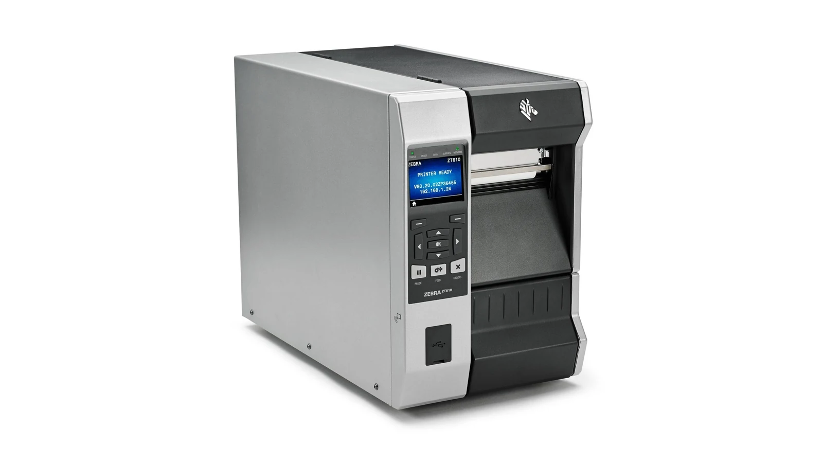 Máy in mã vạch công nghiệp Zebra ZT610 khung kim loại nhìn nghiêng