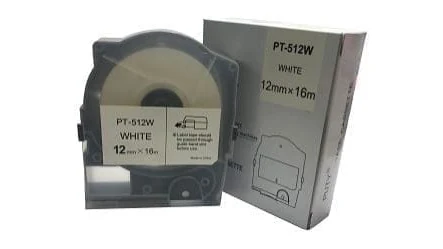 Cassette và hộp nhãn MAX PT-512W khổ 12 mm nền trắng